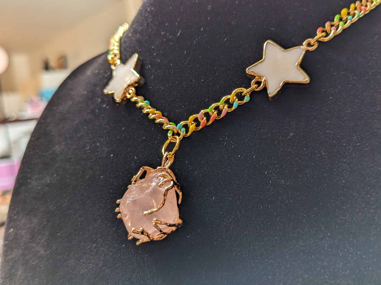 Rose Quartz and Seashell Stars Choker