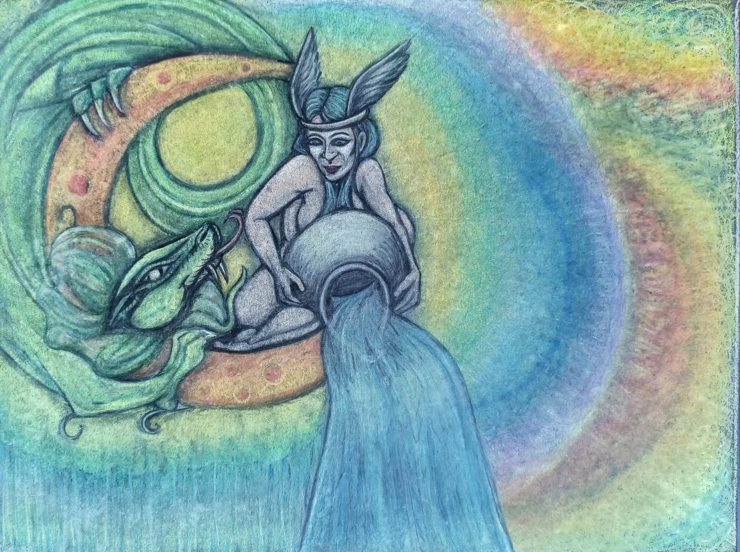 Print, Aquarius and the Dragon, 9x12