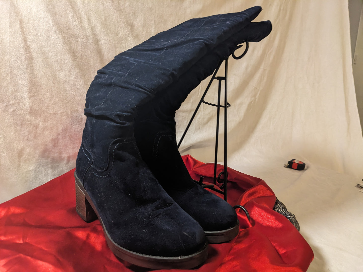 Navy Blue Suede Thigh High Boots