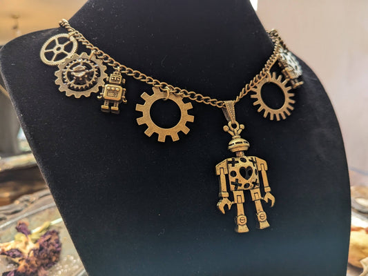 Robots and Gears Clunky Steampunk Necklace