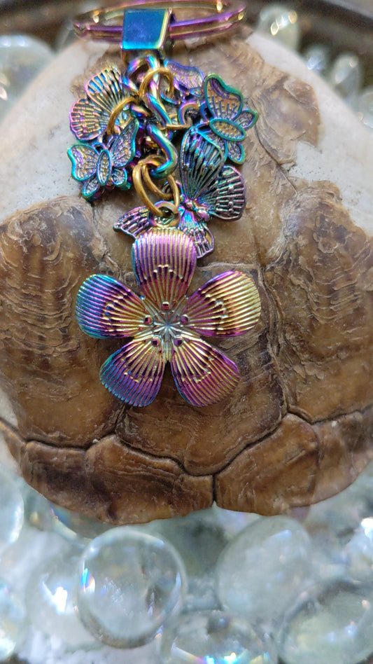 Hibiscus and Butterflies Keychain