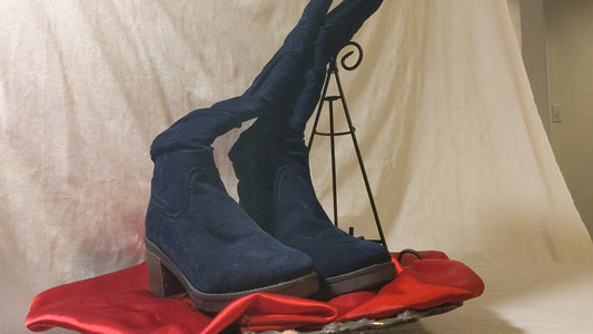 Navy Blue Suede Thigh High Boots