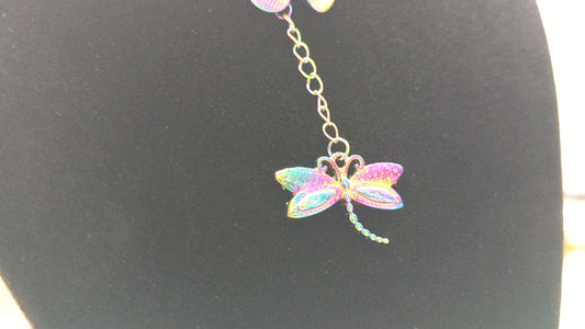 Dragonfly and Hibiscus Rainbow Chain Necklace