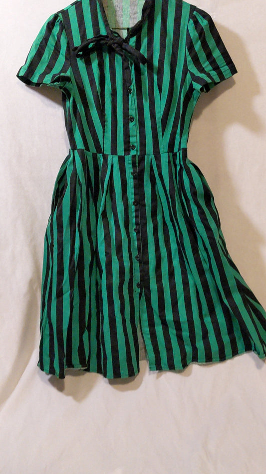 Green and Black Strip Vintage Style Dress