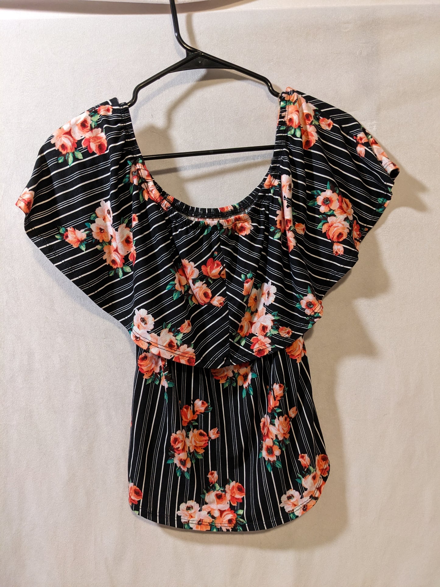Short Sleeve T-shirt with Floral Print and white stripes
