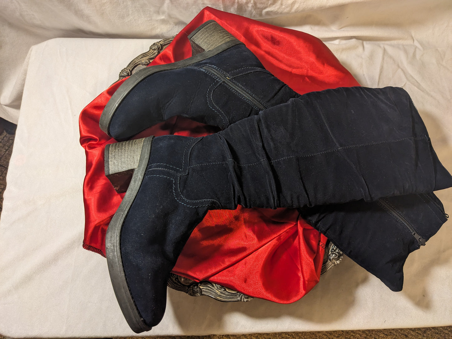 Navy Blue Suede Thigh High Boots