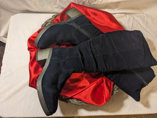 Navy Blue Suede Thigh High Boots