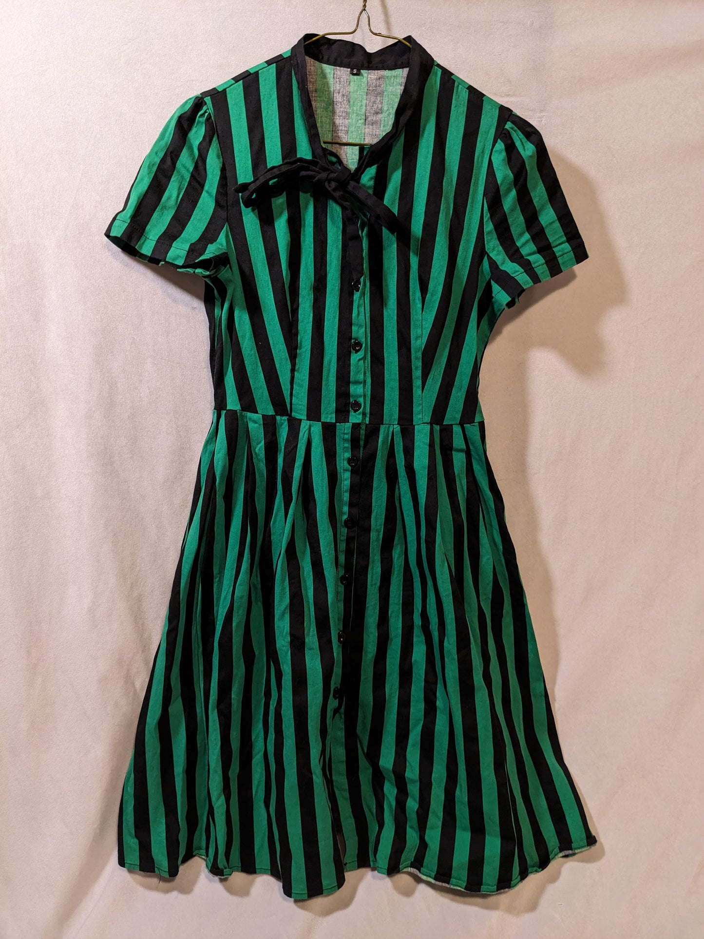 Green and Black Strip Vintage Style Dress