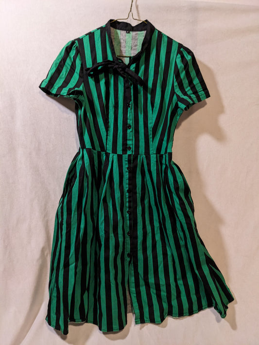 Green and Black Strip Vintage Style Dress